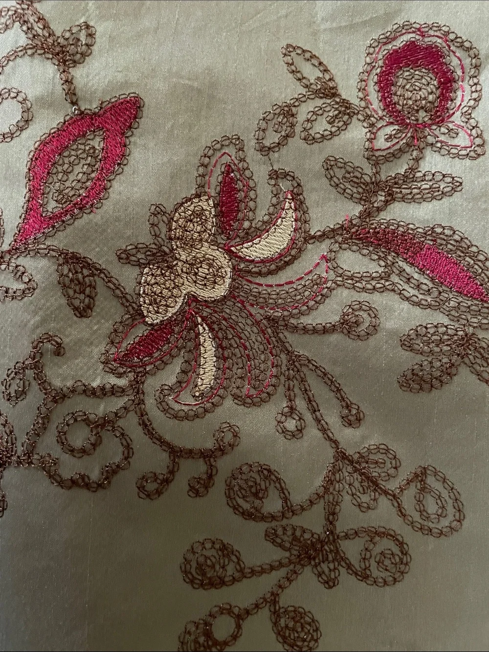 Embroidered Floral Table Runner in Moss Green & Burgundy- 66”